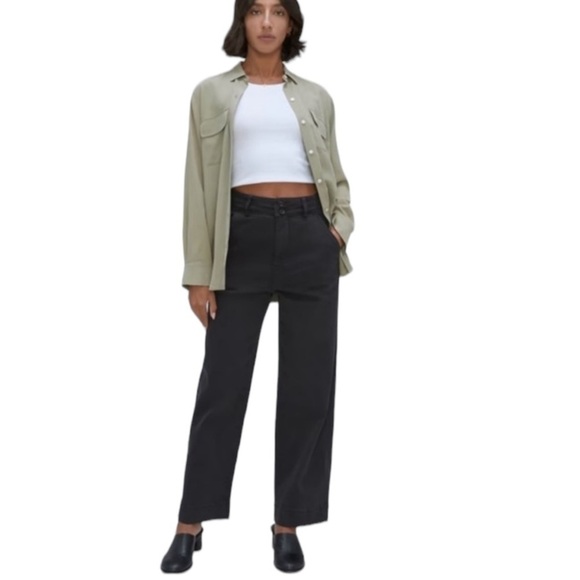 Everlane Pants - NEW EVERLANE The Organic Wide-Leg Pant High Rise Crop in Black Twill Size 4